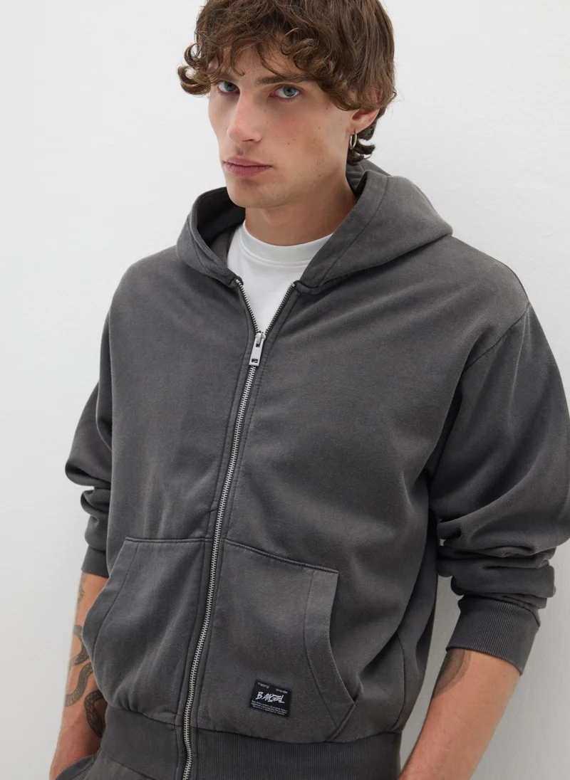 OVS Black Cotton Blend Hoodie With Zip